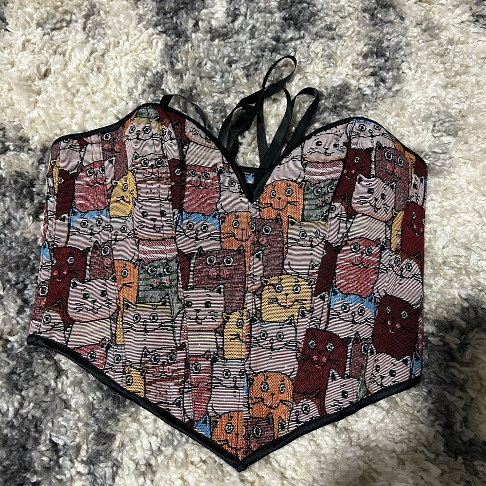 Gorgeous brand new Cat Tapestry Boned Corset top - Picture 2 of 10